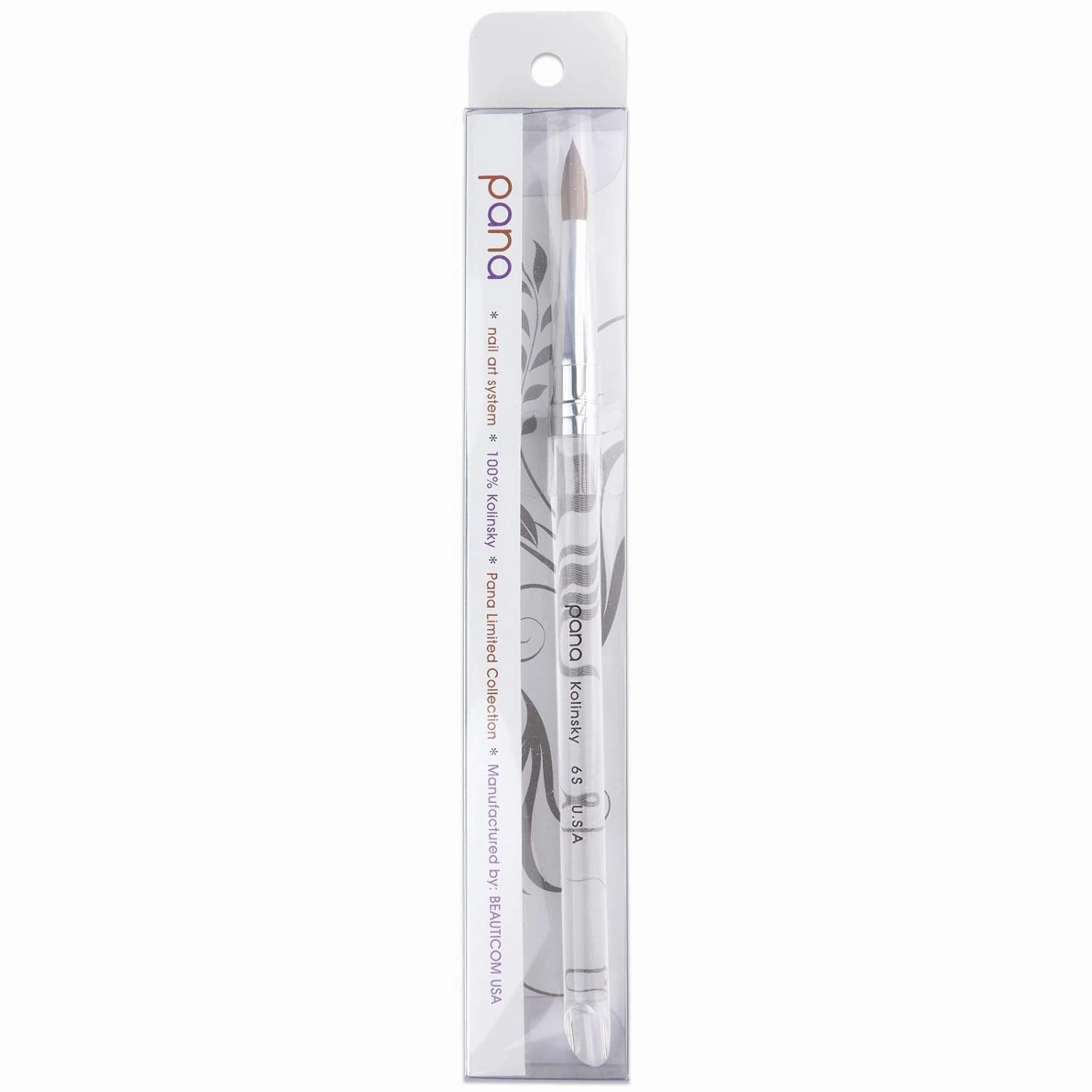 PANA Pure Kolinsky Hair Acrylic Nail Brush - Oval Crimped Clear Acrylic Handle (Size 6)