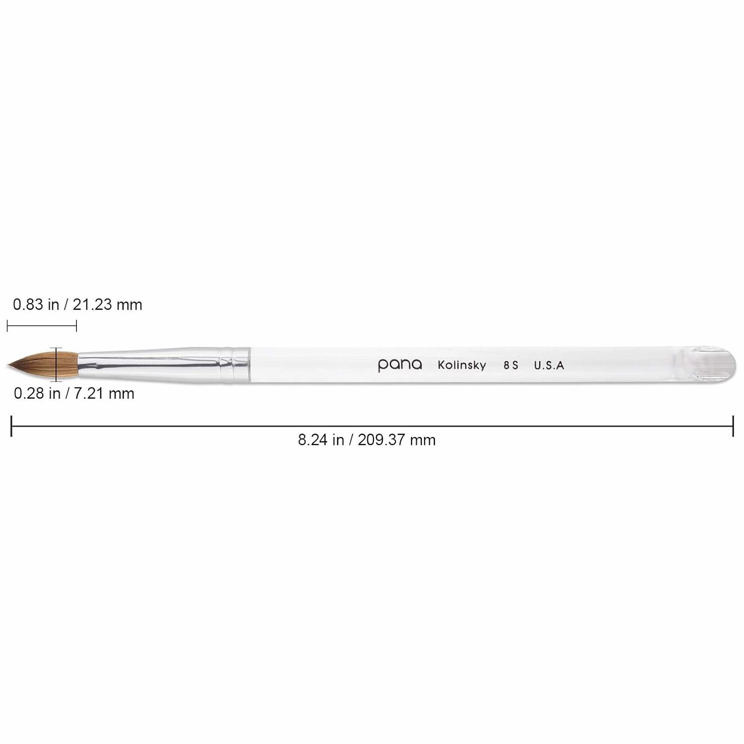 PANA Pure Kolinsky Hair Acrylic Nail Brush - Oval Crimped Clear Acrylic Handle (Size 8)