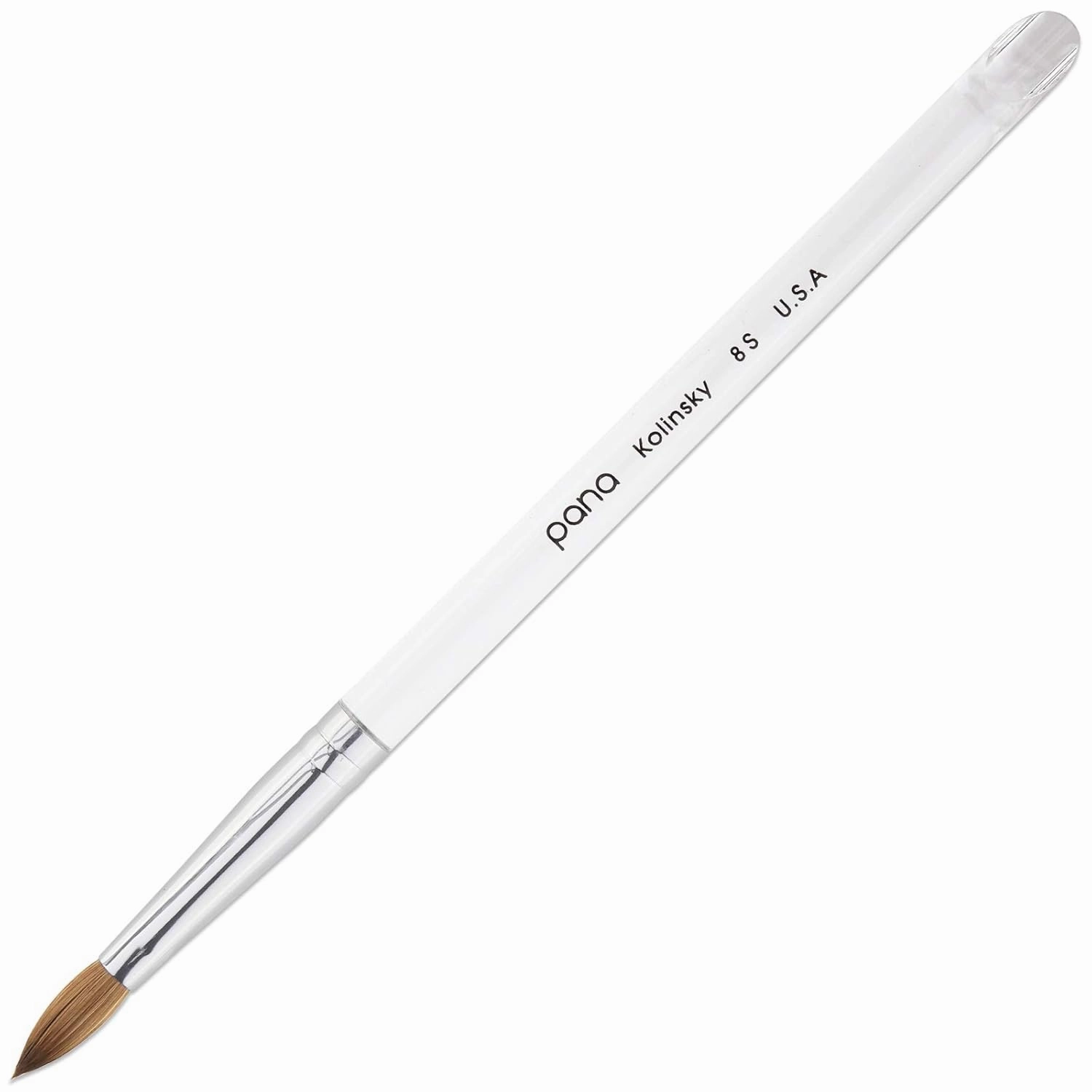 PANA Pure Kolinsky Hair Acrylic Nail Brush - Oval Crimped Clear Acrylic Handle (Size 8)