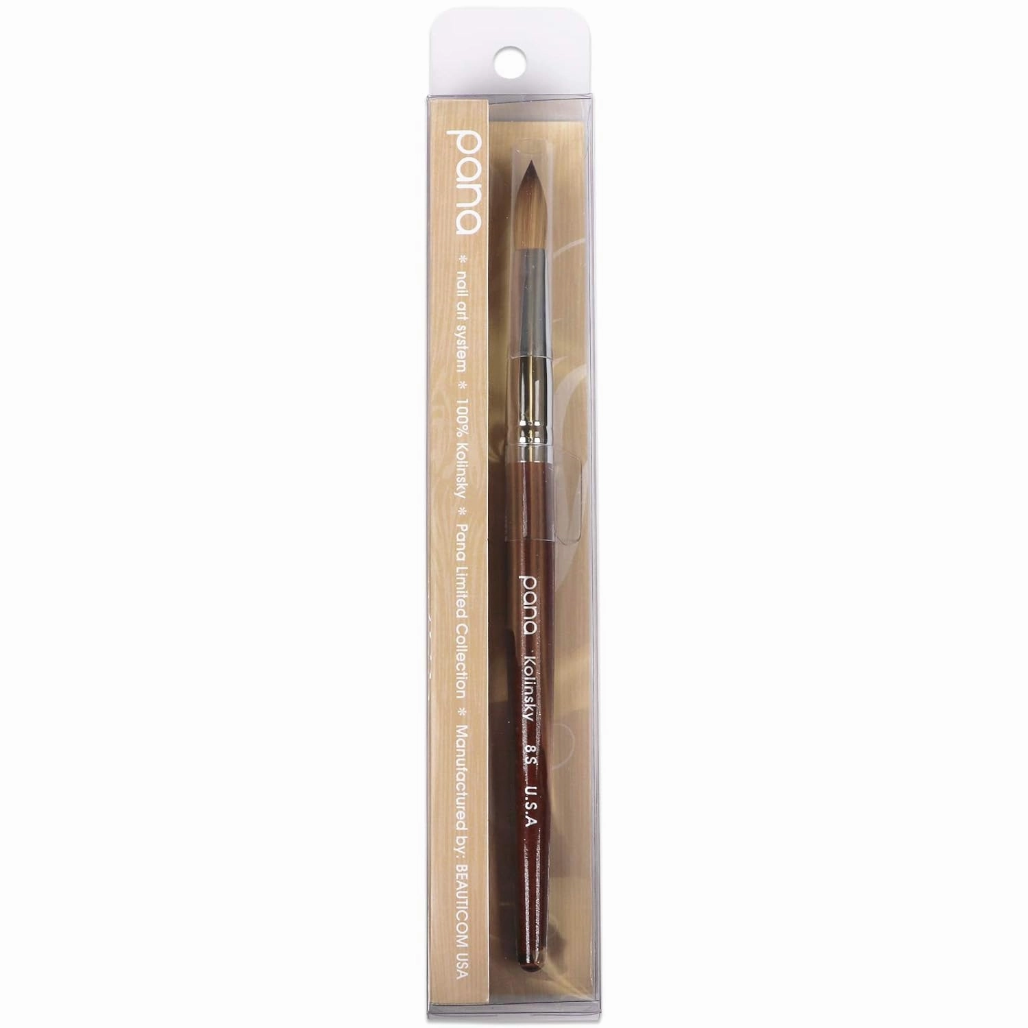 PANA Pure Kolinsky Hair Acrylic Nail Brush - Oval Crimped Shape Silver Ferrule with Mahogany Wood Handle (Size 8)