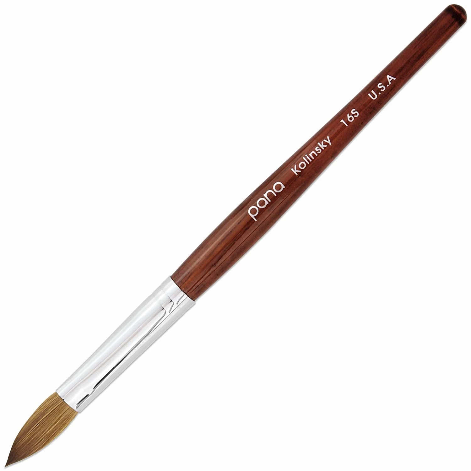 PANA Pure Kolinsky Hair Acrylic Nail Brush - Oval Crimped Shape Silver Ferrule with Mahogany Wood Handle (Size 8)