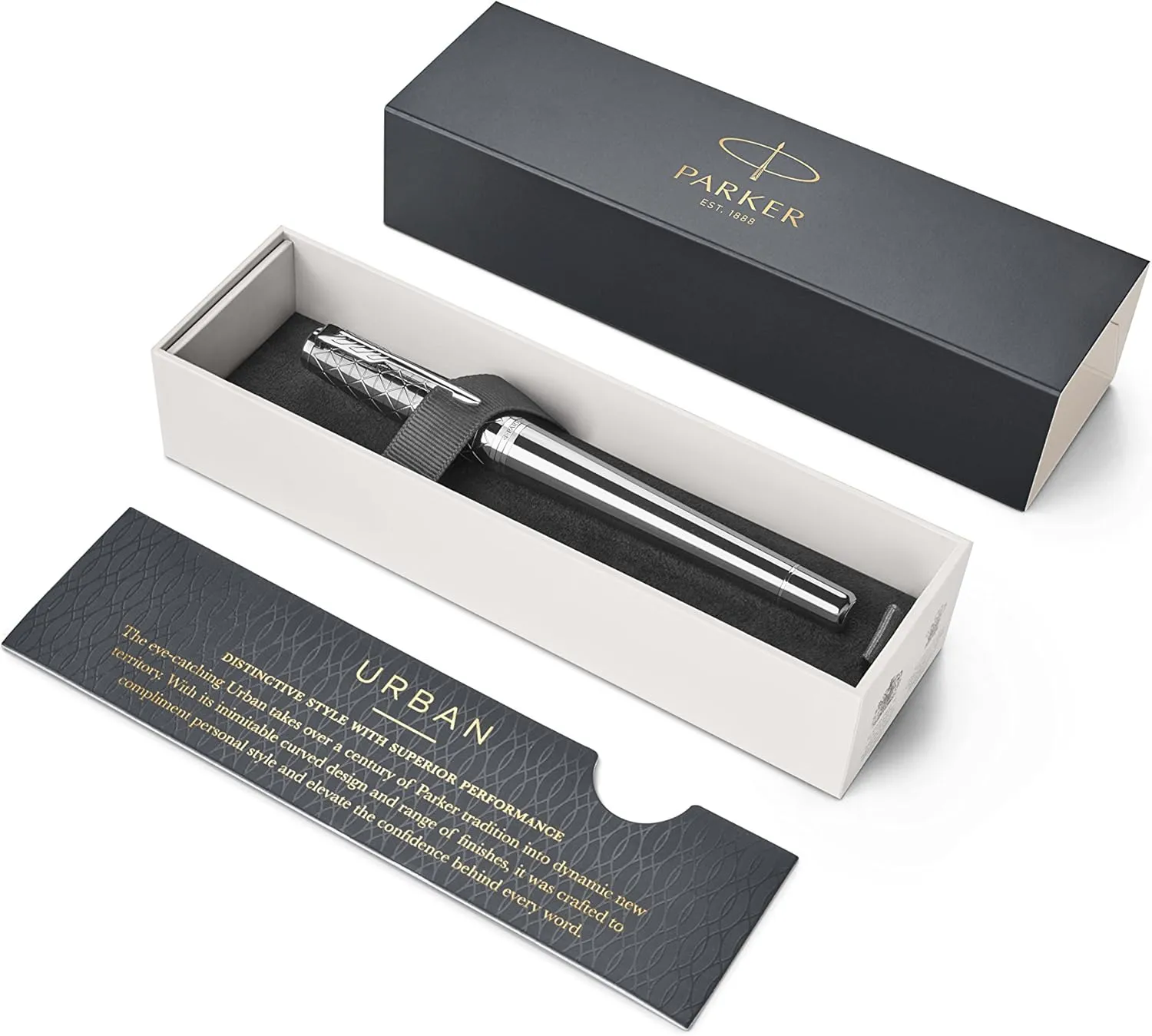 Parker Urban Fountain Pen, Premium Silvered Powder, Medium Nib with Blue Ink Refill (1931603)
