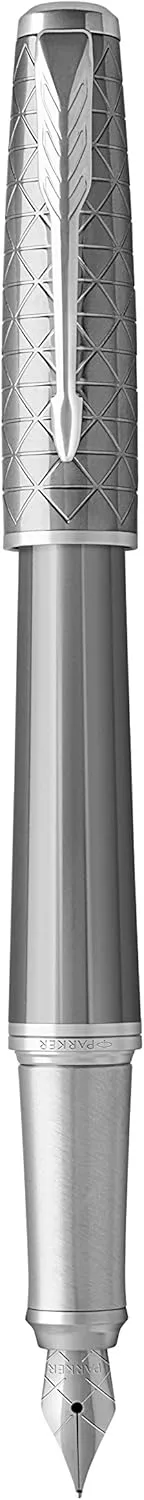 Parker Urban Fountain Pen, Premium Silvered Powder, Medium Nib with Blue Ink Refill (1931603)