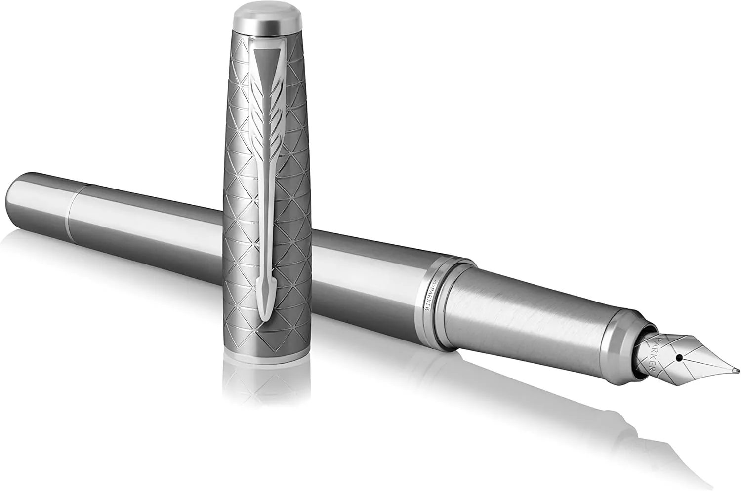 Parker Urban Fountain Pen, Premium Silvered Powder, Medium Nib with Blue Ink Refill (1931603)