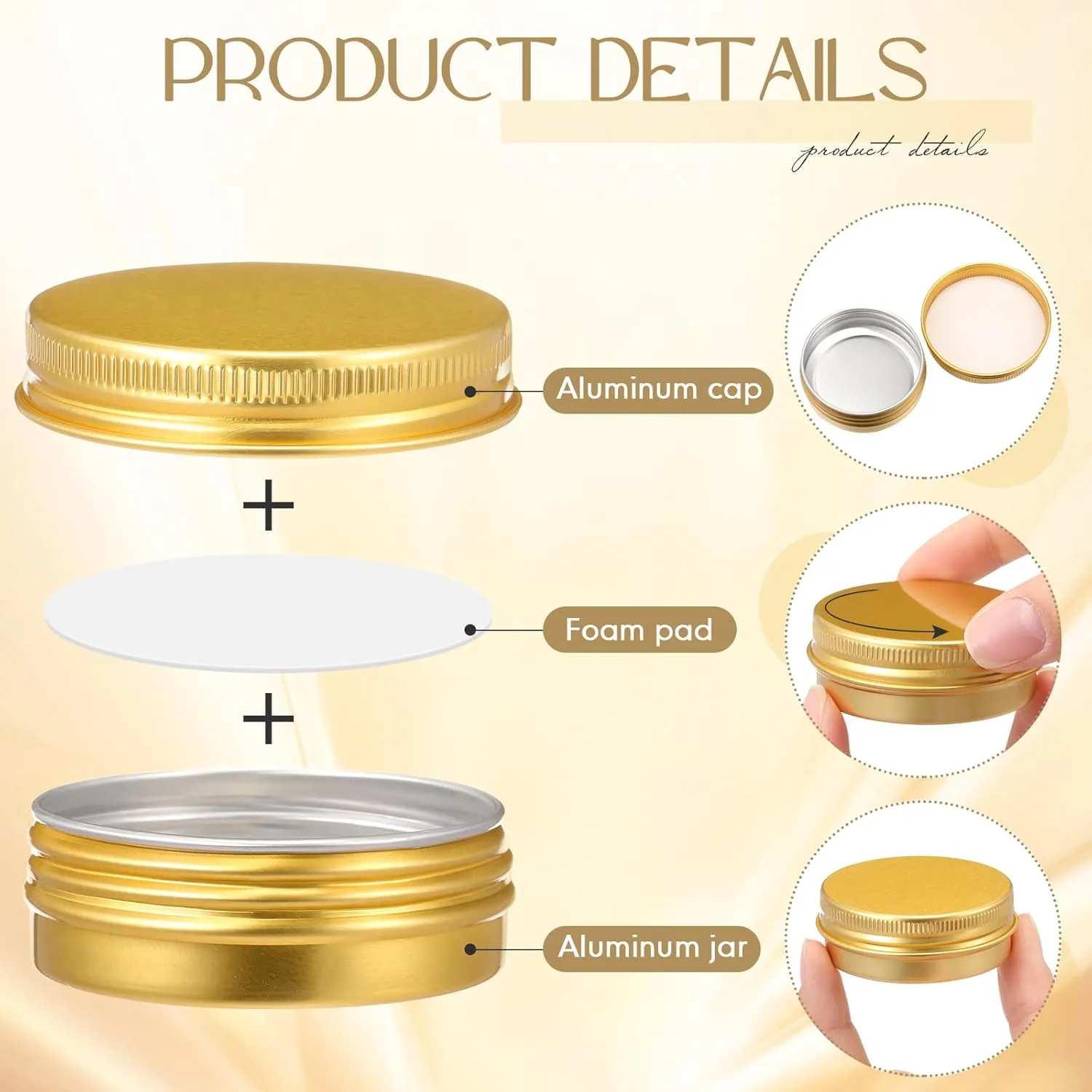 Patelai 64 Pieces Lip Balm Tin Containers Screw Top Round Tin Cans Aluminum Jar with Screw Lid, Empty Bottle Travel Cosmetic Sample Container for DIY(1 oz,Gold)