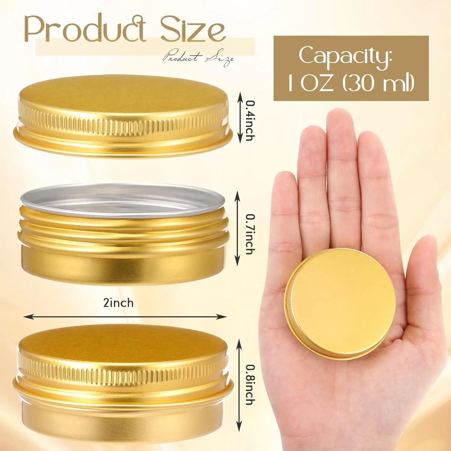Patelai 64 Pieces Lip Balm Tin Containers Screw Top Round Tin Cans Aluminum Jar with Screw Lid, Empty Bottle Travel Cosmetic Sample Container for DIY(1 oz,Gold)
