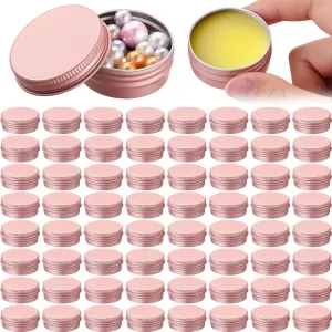 Patelai 64 Pieces Lip Balm Tin Containers Screw Top Round Tin Cans Aluminum Jar with Screw Lid, Empty Bottle Travel Cosmetic Sample Container for DIY(1 oz,Rose Gold)