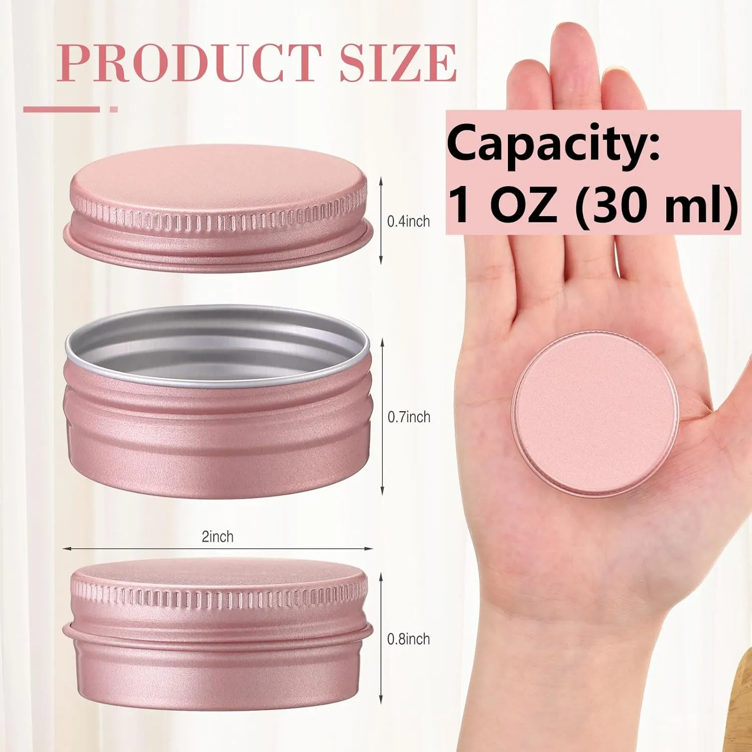 Patelai 64 Pieces Lip Balm Tin Containers Screw Top Round Tin Cans Aluminum Jar with Screw Lid, Empty Bottle Travel Cosmetic Sample Container for DIY(1 oz,Rose Gold)