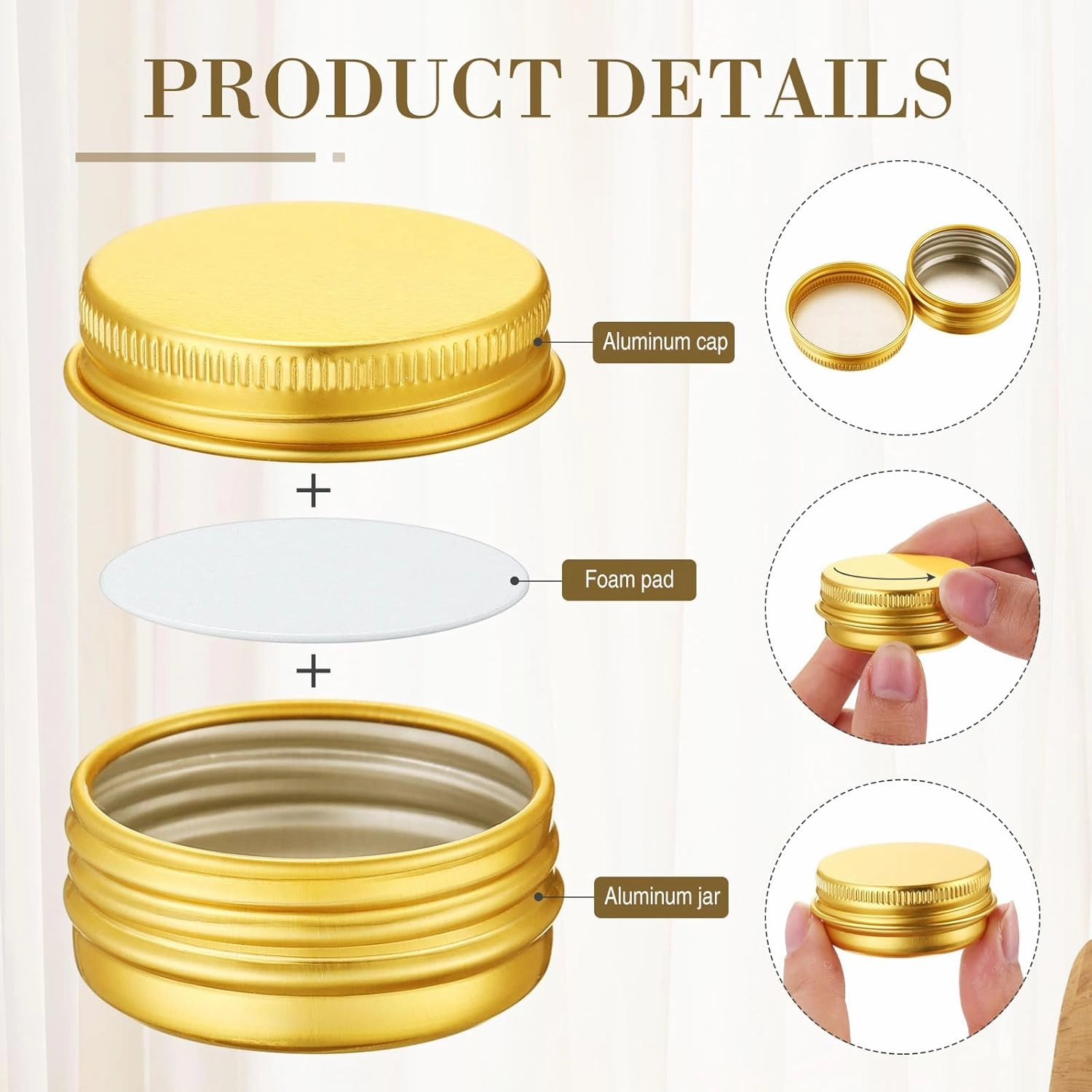 Patelai 64 Pieces Lip Balm Tin Containers Screw Top Round Tin Cans Aluminum Jar with Screw Lid, Empty Bottle Travel Cosmetic Sample Container for DIY(0.5 oz,Gold)