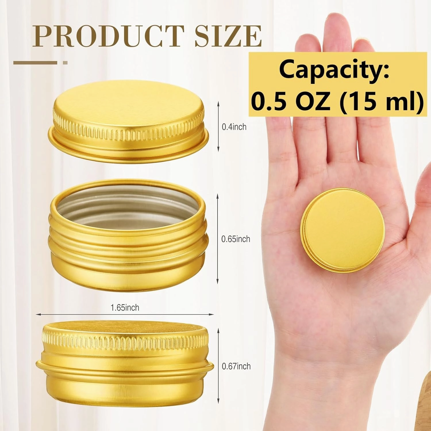 Patelai 64 Pieces Lip Balm Tin Containers Screw Top Round Tin Cans Aluminum Jar with Screw Lid, Empty Bottle Travel Cosmetic Sample Container for DIY(0.5 oz,Gold)
