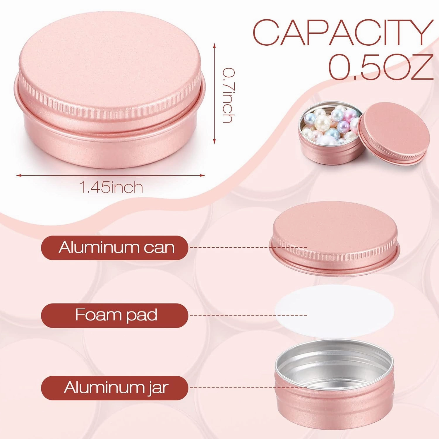 Patelai 64 Pieces Lip Balm Tin Containers Screw Top Round Tin Cans Aluminum Jar with Screw Lid, Empty Bottle Travel Cosmetic Sample Container for DIY(0.5 oz,Rose Gold)