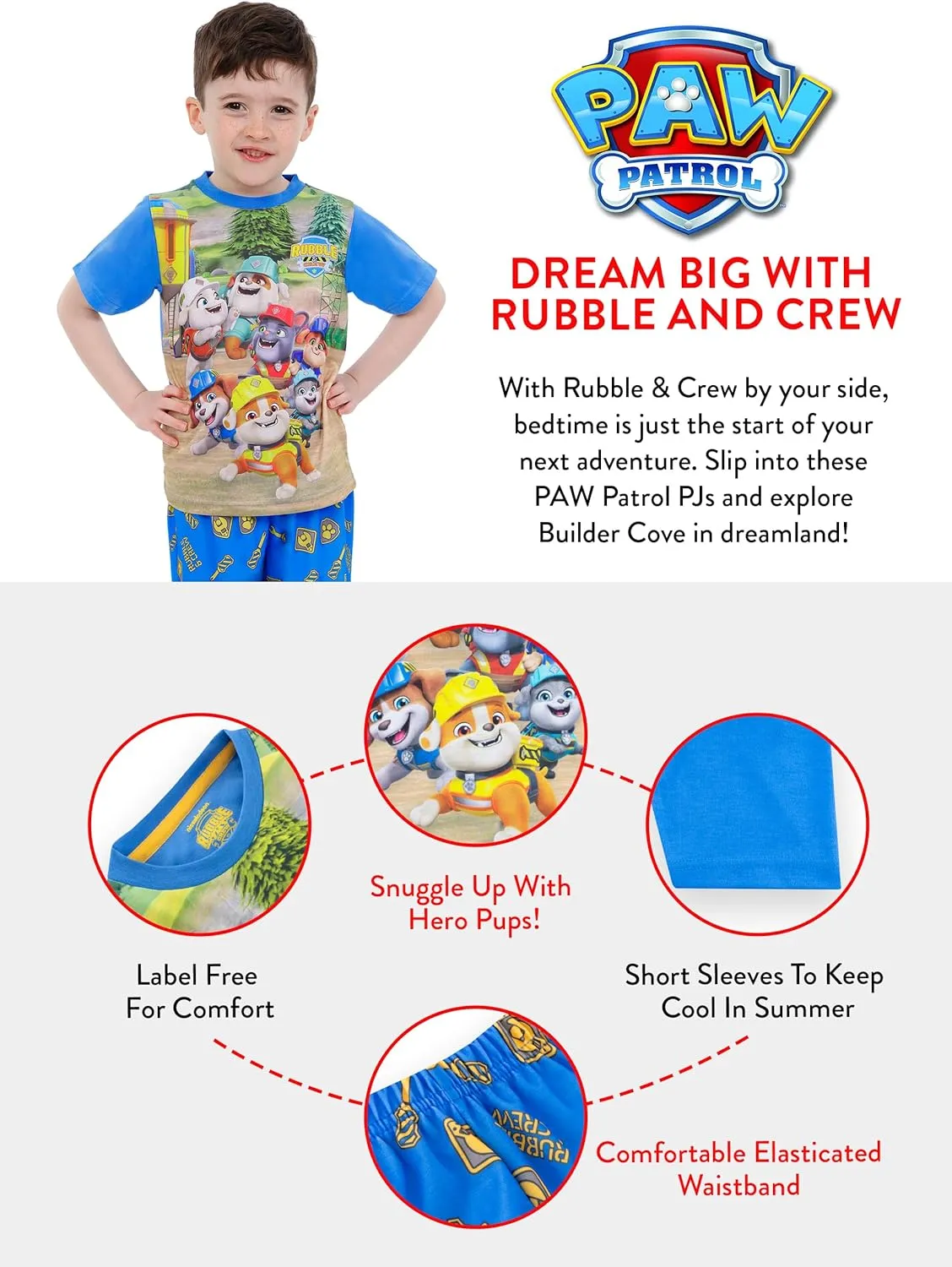 Paw Patrol Pajamas | Summer Pajamas For Boys | Rubble And Crew Boys Short Pajama Set