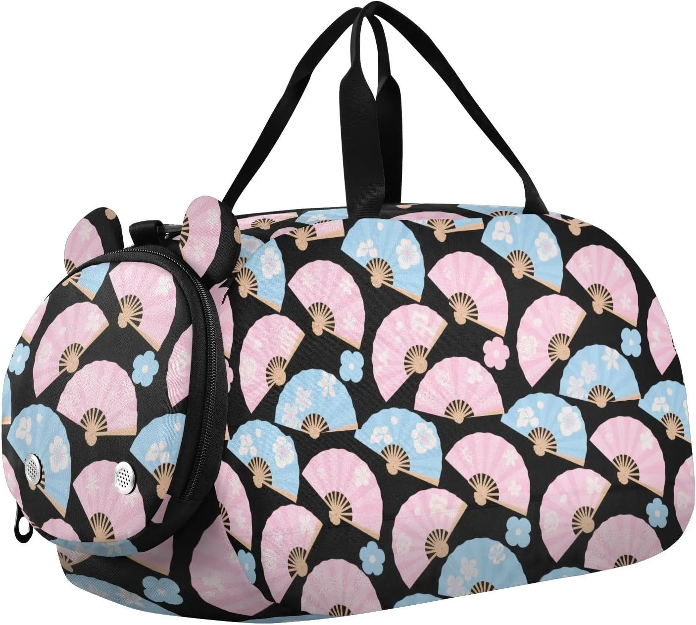 Peach Blue Japanese Cherry Blossom Folding Fan Duffel Gym Bags with Shoes Compartment Multifunctional Weekender Overnight Range Bag for Travel, Sports, Fitness & Workout bolsos de