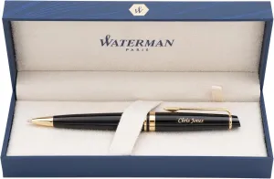 Personalized Waterman Expert Ballpoint Pen in Black Lacquer with Gold Trim. Engraved Luxury Business Gift for Executives, Board Members, or Trustees.