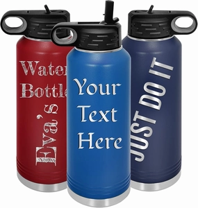 Personalized Water Bottles 32oz with Flip-Top Lid and Straw, Customized Vacuum Insulated Flask,Stainless Steel Sports Double Wall Thermos, Your Logo Name and Text Engraved in USA (Blue)