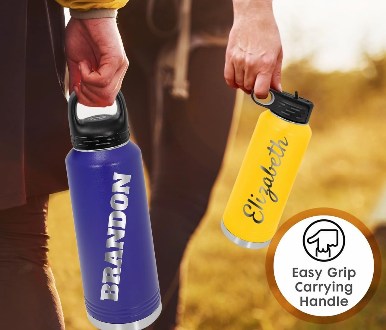 Personalized Water Bottles 32oz with Flip-Top Lid and Straw, Customized Vacuum Insulated Flask, Stainless Steel Sports Double Wall Thermos, Your Logo Name and Text Engraved in USA (Dark Gray)