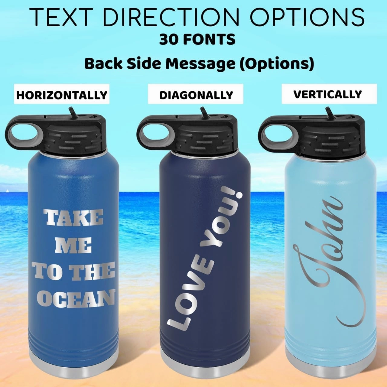 Personalized Water Bottles 32oz with Flip-Top Lid and Straw, Customized Vacuum Insulated Flask, Stainless Steel Sports Double Wall Thermos, Your Logo Name and Text Engraved in USA (Dark Gray)