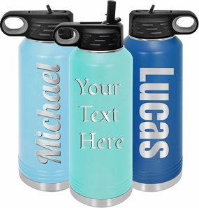 Personalized Water Bottles 32oz with Flip-Top Lid and Straw, Customized Vacuum Insulated Flask,Stainless Steel Sports Double Wall Thermos, Your Logo Name and Text Engraved in USA (Teal)