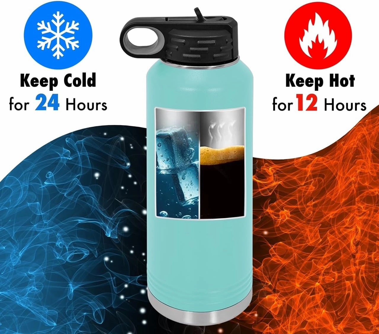 Personalized Water Bottles 32oz with Flip-Top Lid and Straw, Customized Vacuum Insulated Flask,Stainless Steel Sports Double Wall Thermos, Your Logo Name and Text Engraved in USA (Teal)