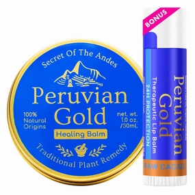 Peruvian Gold | Organic All Purpose Healing Balm | Scars, Eczema, Facial Moisturizer Cream, Dry Skin, Hair, Sun Burns | (1 Fl Oz) | BONUS Lip Balm