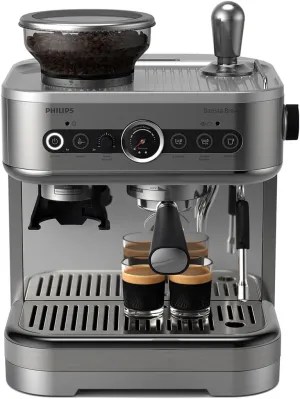 PHILIPS Barista Brew Semi Automatic Espresso Machine - Single & Double Espresso,Americano, 250g Bean Container Grinder Milk Jug with temperature indicator,Calibrated Tamping,Metal Silver (PSA3218/01)