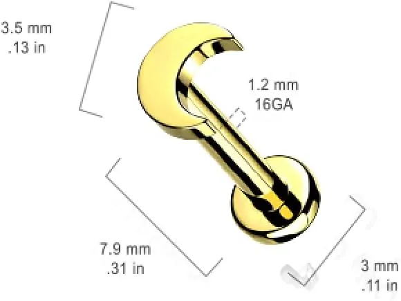 Pierced Owl - 16GA Implant Grade Flat Crescent Moon Top Internally Threaded Solid G23 Implant Grade F-136 Titanium Flat Back Labret Monroe Lip Cartilage Helix Tragus Conch Ear Lobe Stud