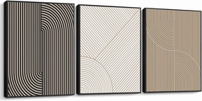 Pigort Modern Abstract Wall Art Framed, Neutral Canvas Wall Art Prints Minimalist Line Wall Decor Black Brown Artwork for Living Room Bedroom, 12x16 Inch, Set of 3