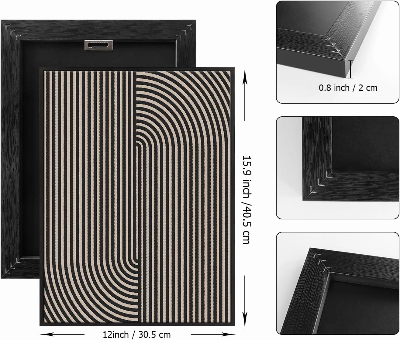 Pigort Modern Abstract Wall Art Framed, Neutral Canvas Wall Art Prints Minimalist Line Wall Decor Black Brown Artwork for Living Room Bedroom, 12x16 Inch, Set of 3