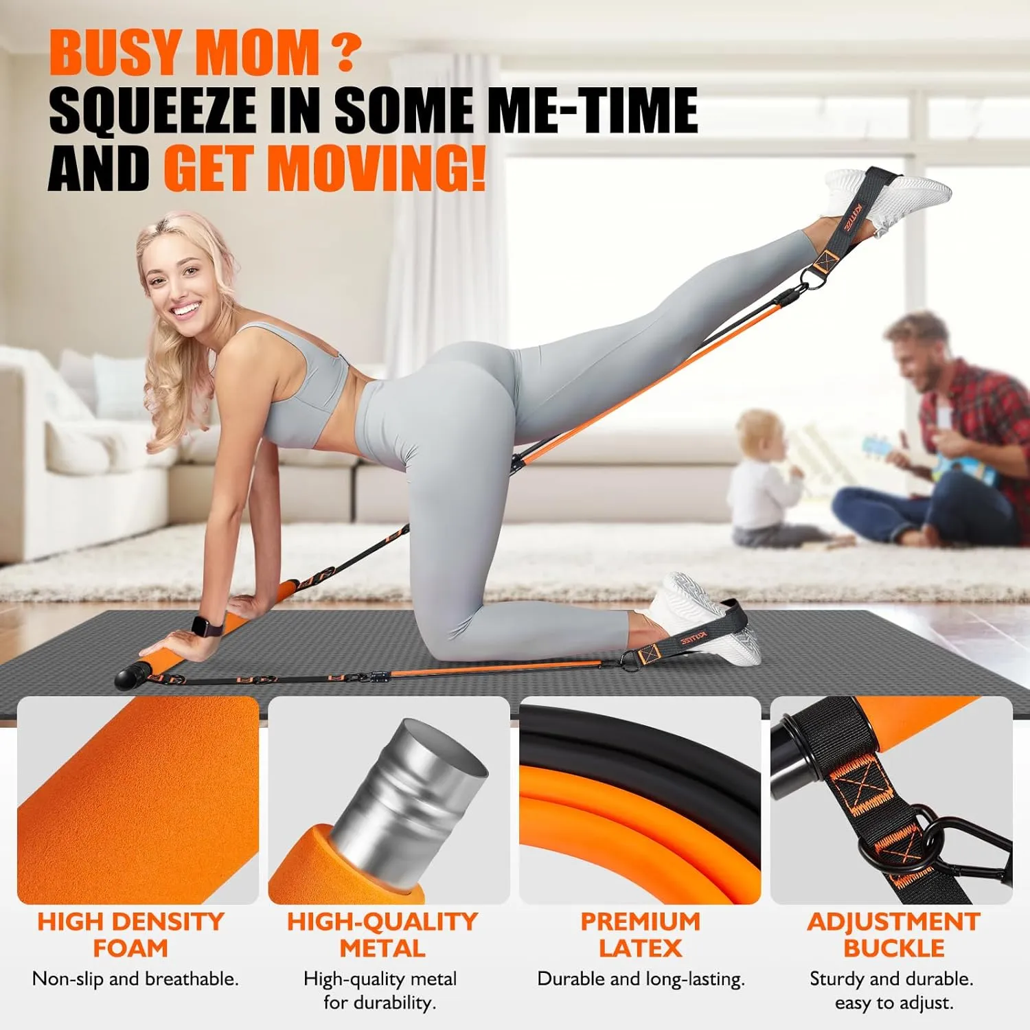 Pilates Bar Kit with Resistance Bands, Pilates Equipment, Multifunctional Pilates Bar for Women & Men, Pilates bar kit for for Hip, Back, Arm, Full-Body Workouts, Home Gym Strength Training Equipment