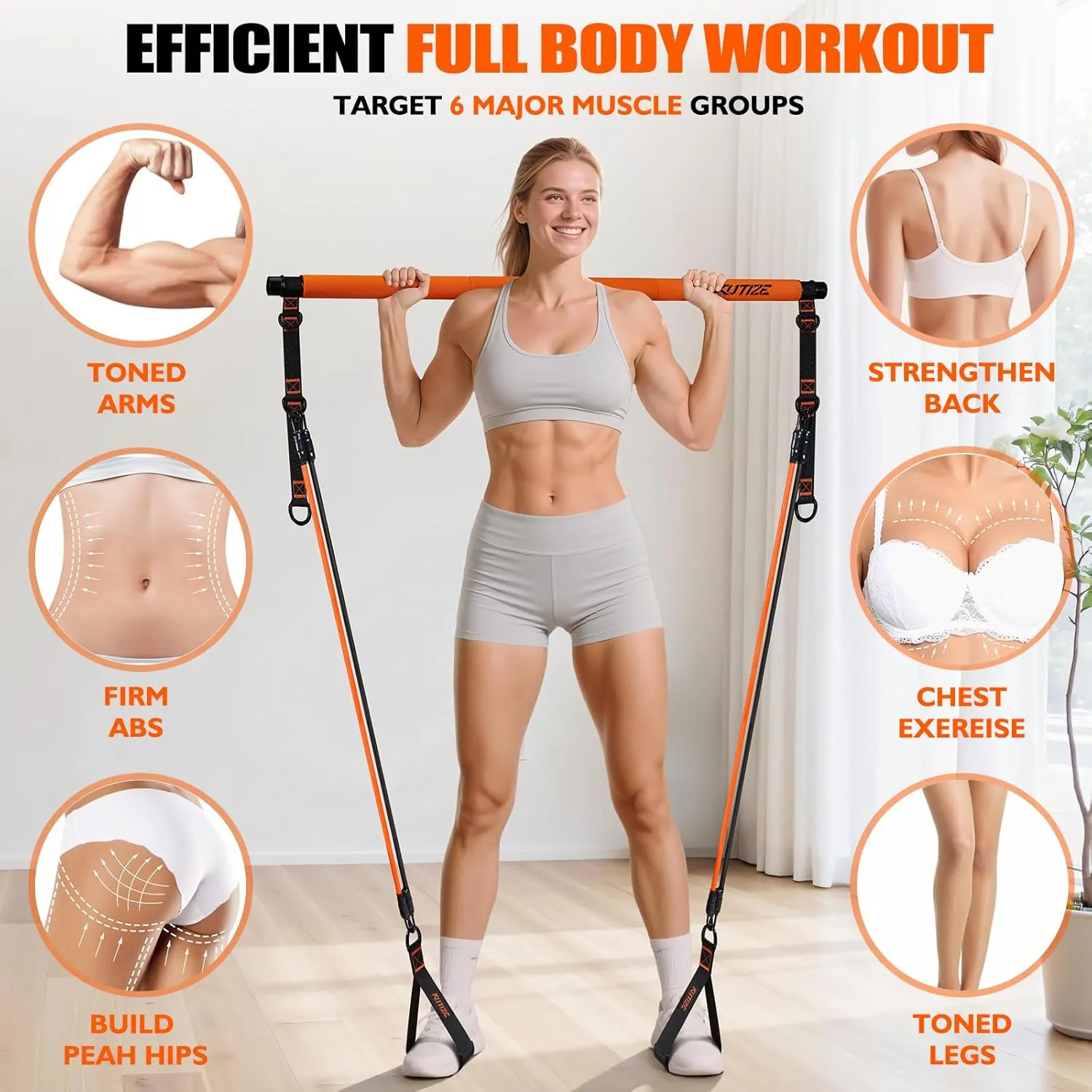 Pilates Bar Kit with Resistance Bands, Pilates Equipment, Multifunctional Pilates Bar for Women & Men, Pilates bar kit for for Hip, Back, Arm, Full-Body Workouts, Home Gym Strength Training Equipment