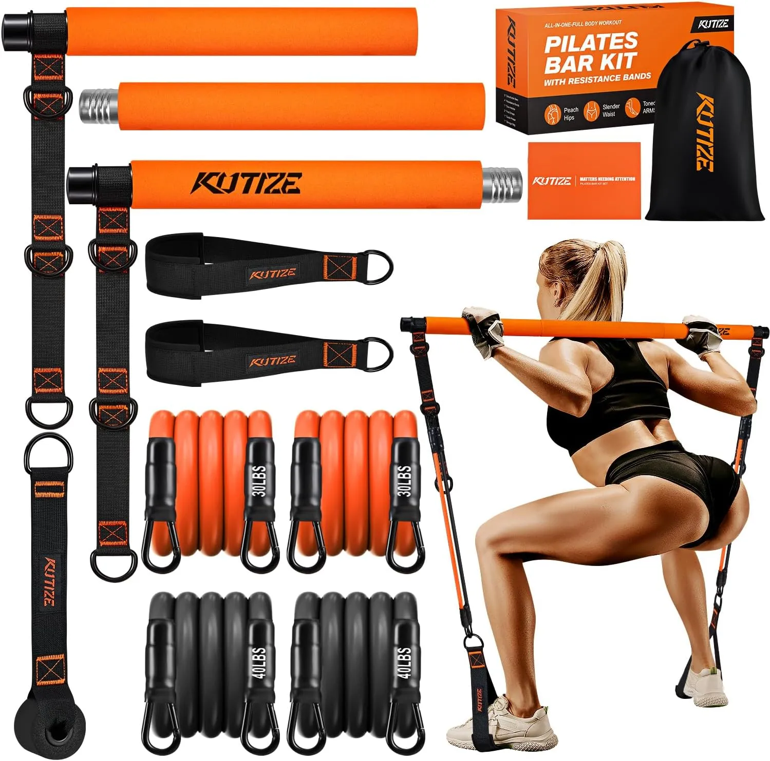 Pilates Bar Kit with Resistance Bands, Pilates Equipment, Multifunctional Pilates Bar for Women & Men, Pilates bar kit for for Hip, Back, Arm, Full-Body Workouts, Home Gym Strength Training Equipment