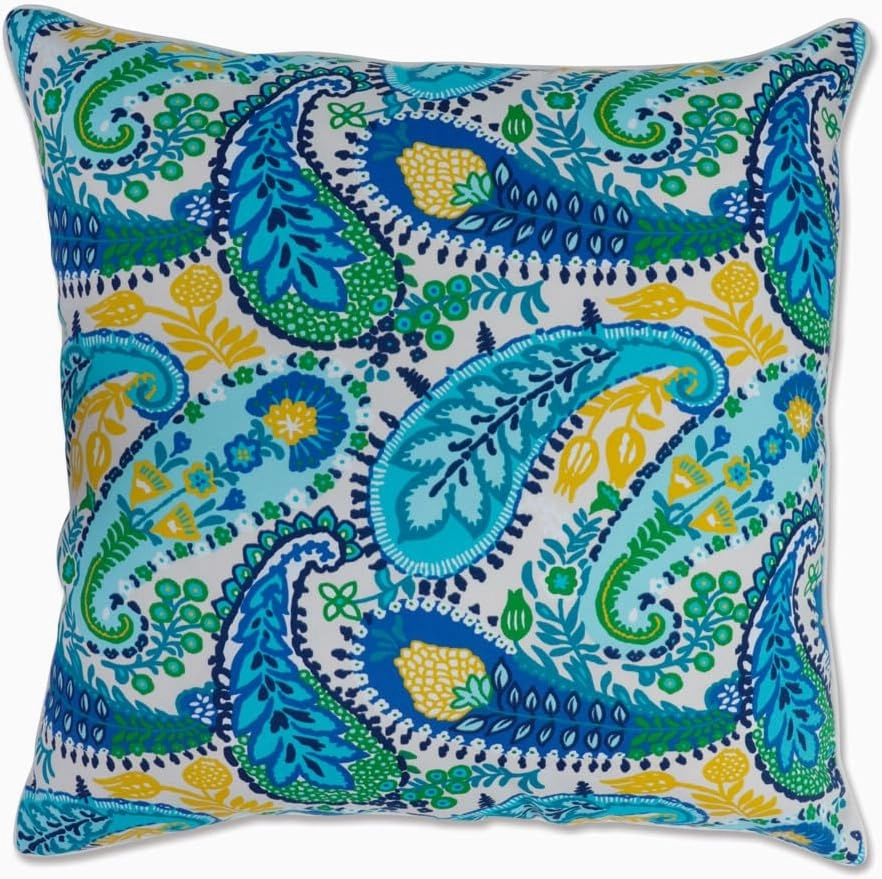 Pillow Perfect Paisley Indoor/Outdoor Accent Throw Pillow, Plush Fill, Weather, and Fade Resistant, Floor - 25" x 25", Blue/Green Amalia,