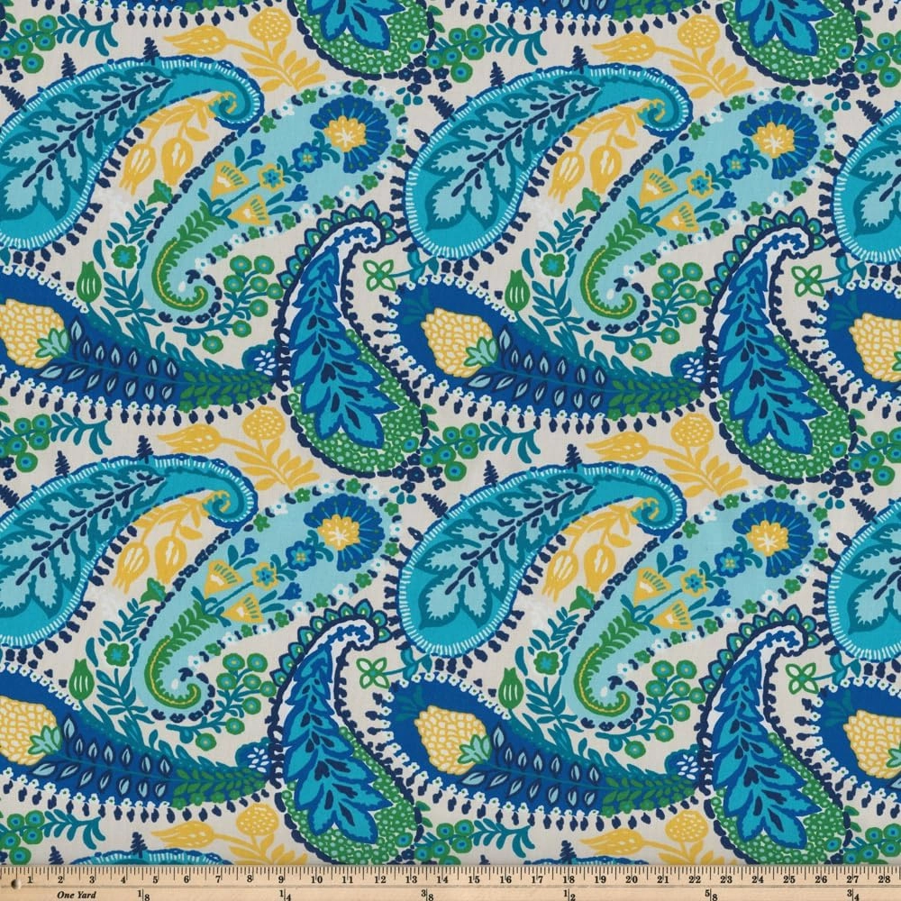 Pillow Perfect Paisley Indoor/Outdoor Accent Throw Pillow, Plush Fill, Weather, and Fade Resistant, Floor - 25" x 25", Blue/Green Amalia,