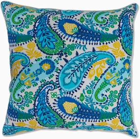 Pillow Perfect Paisley Indoor/Outdoor Accent Throw Pillow, Plush Fill, Weather, and Fade Resistant, Floor - 25" x 25", Blue/Green Amalia,