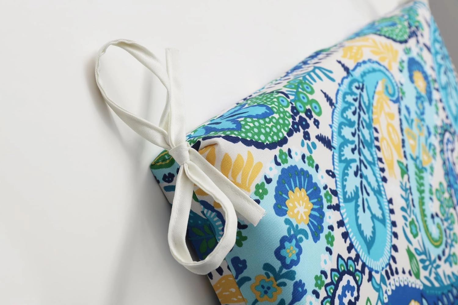 Pillow Perfect Paisley Indoor/Outdoor Solid Back Chaise Lounge Cushion with Ties, Plush Fiber Fill, Weather, and Fade Resistant, 80" x 23", Blue/Green Amalia,
