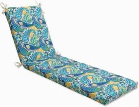 Pillow Perfect Paisley Indoor/Outdoor Solid Back Chaise Lounge Cushion with Ties, Plush Fiber Fill, Weather, and Fade Resistant, 80" x 23", Blue/Green Amalia,