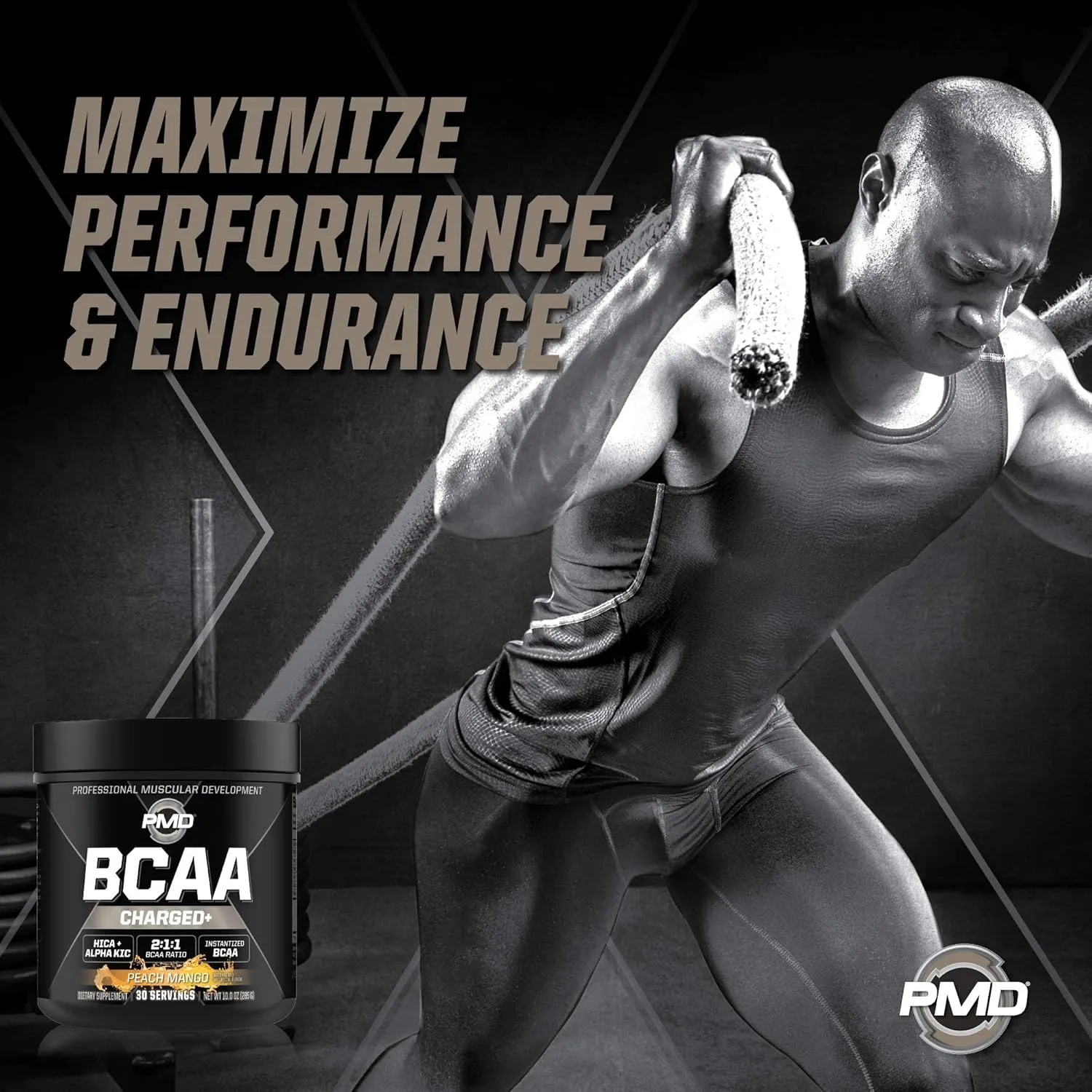 PMD Sports BCAA Charged Delicious Amino Acid Drink Mix for Performance and Recovery - Increase Muscle Function for Workout and Daily Energy - Peach Mango (30 Servings)