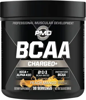 PMD Sports BCAA Charged Delicious Amino Acid Drink Mix for Performance and Recovery - Increase Muscle Function for Workout and Daily Energy - Peach Mango (30 Servings)