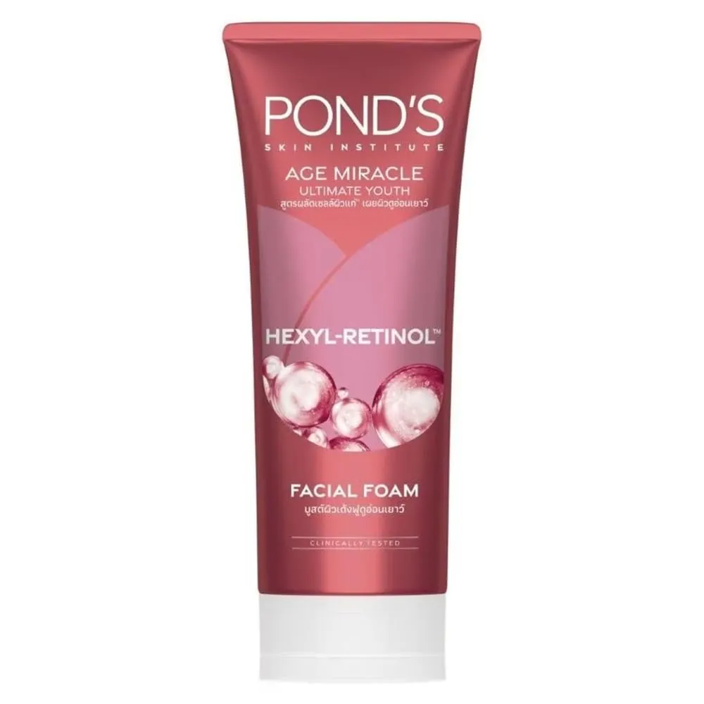 Pond's Age Miracle Ultimate Youth Facial Foam Cleanser with Hexyl Retinol 90g. for for Radiant and Youthful Skin, come with A Cleanze Hypo-Allergenic Hand Sanitizer Wipe is included as a Compliment.