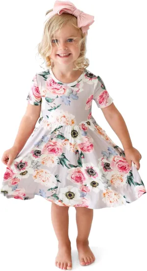 Posh Peanut Little Girls Dresses - Ruffled Toddler Twirl Dress & Summer Clothes for Girls Made with Viscose from Bamboo