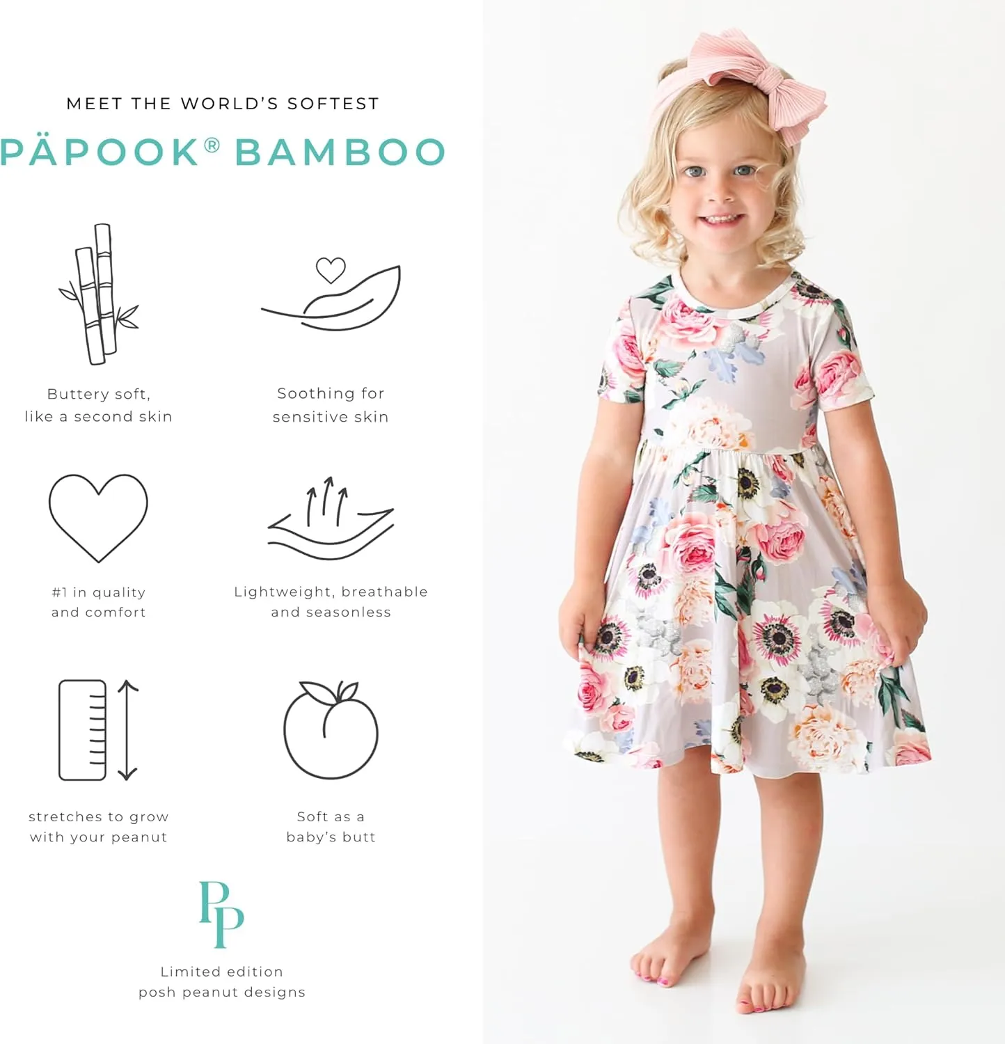 Posh Peanut Little Girls Dresses - Ruffled Toddler Twirl Dress & Summer Clothes for Girls Made with Viscose from Bamboo