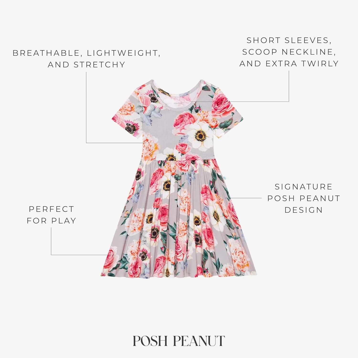 Posh Peanut Little Girls Dresses - Ruffled Toddler Twirl Dress & Summer Clothes for Girls Made with Viscose from Bamboo