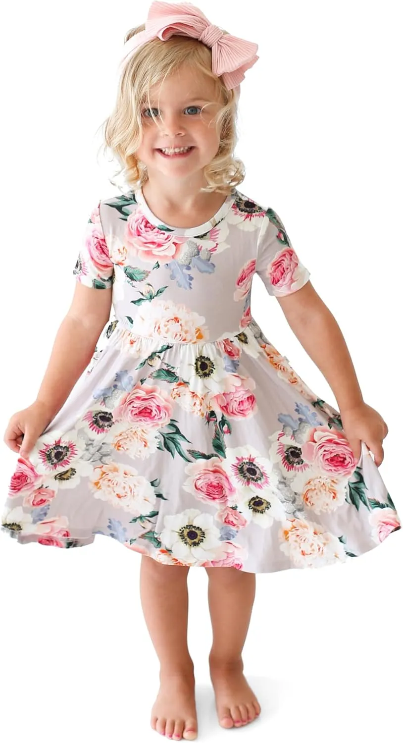 Posh Peanut Little Girls Dresses - Ruffled Toddler Twirl Dress & Summer Clothes for Girls Made with Viscose from Bamboo