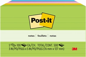 Post-it Notes, 3 in x 5 in, 5 Lined Sticky Notes Pads, 100 Sheets per Pad, Floral Fantasy Collection, School Supplies and Oﬃce Products