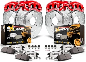 Power Stop KC2164A-36 Front & Rear Z36 Truck and Tow Carbon Fiber Ceramic Brake Pads with Drilled and Slotted Rotors Brake Kit with Calipers For Dodge Ram 1500 Durango Aspen