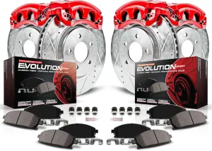 Power Stop KC2853A Front and Rear Performance Brake Kit with Calipers Drilled and Slotted Rotors and Ceramic Pads For Chrylser 300 | Dodge Challenger Charger [Dual Piston Front Caliper Models]