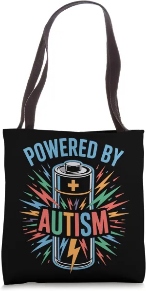 Powered by Autism Battery Energy Design Tote Bag