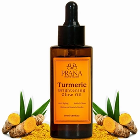 Prana Turmeric Brightening Skincare Oil - 100% Natural Body Oil for Scars & Stretchmarks & Anti-aging - Vegan Face and Body Oil for All Skin Types - Moisturizer Face Oil for Women - 50ml