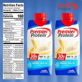 Premier Protein High Protein Shakes Vanilla - 160 Calories - 24 Vitamins & Minerals - 30 g Protein - Ready Set Gourmet Donate a Meal Program - 1 Case (11 fl. oz, 10 pk Each)