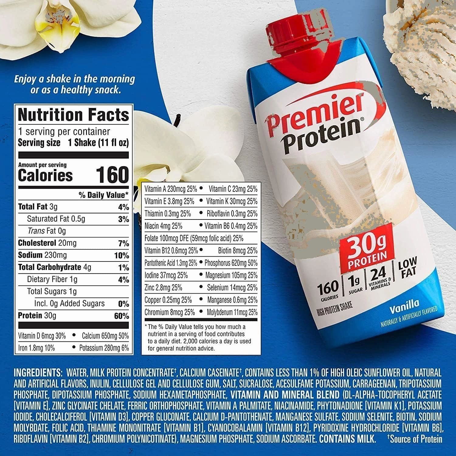 Premier Protein High Protein Shakes Vanilla - 160 Calories - 24 Vitamins & Minerals - 30 g Protein - Ready Set Gourmet Donate a Meal Program - 1 Case (11 fl. oz, 10 pk Each)